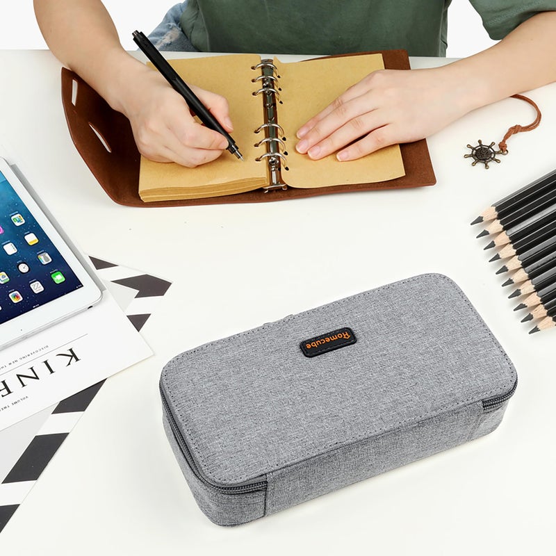 Homecube Pencil Case Capacious Pen Pencil Holder Box Makeup Pens Pouch Oxford Cloth Bag Large Storage Stationery Organizer with Zipper for School & Office - Gray - Image 2